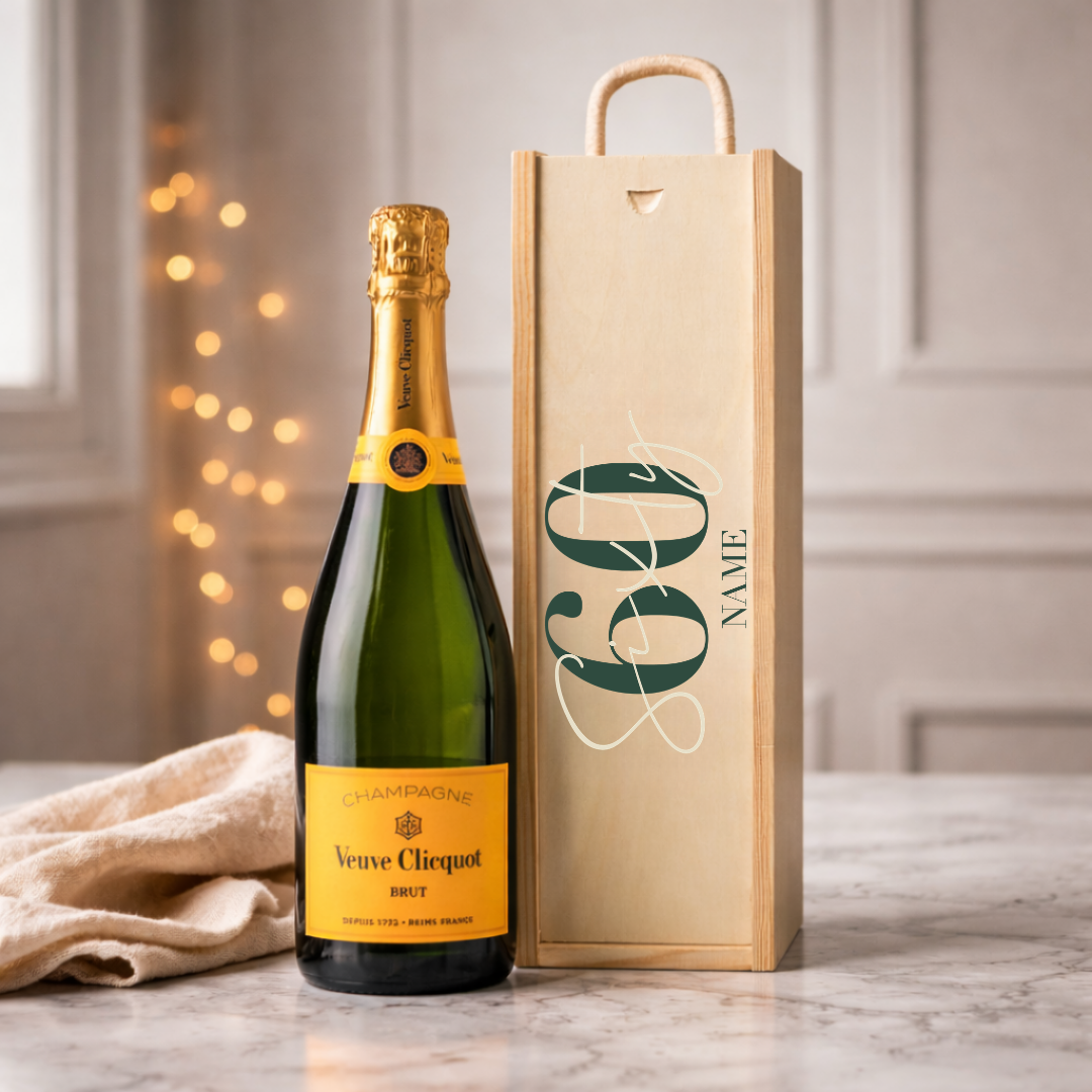 Personalised 60th Birthday Veuve Clicquot Champagne Gift Set – 75cl Luxury Champagne with Personalised Lid