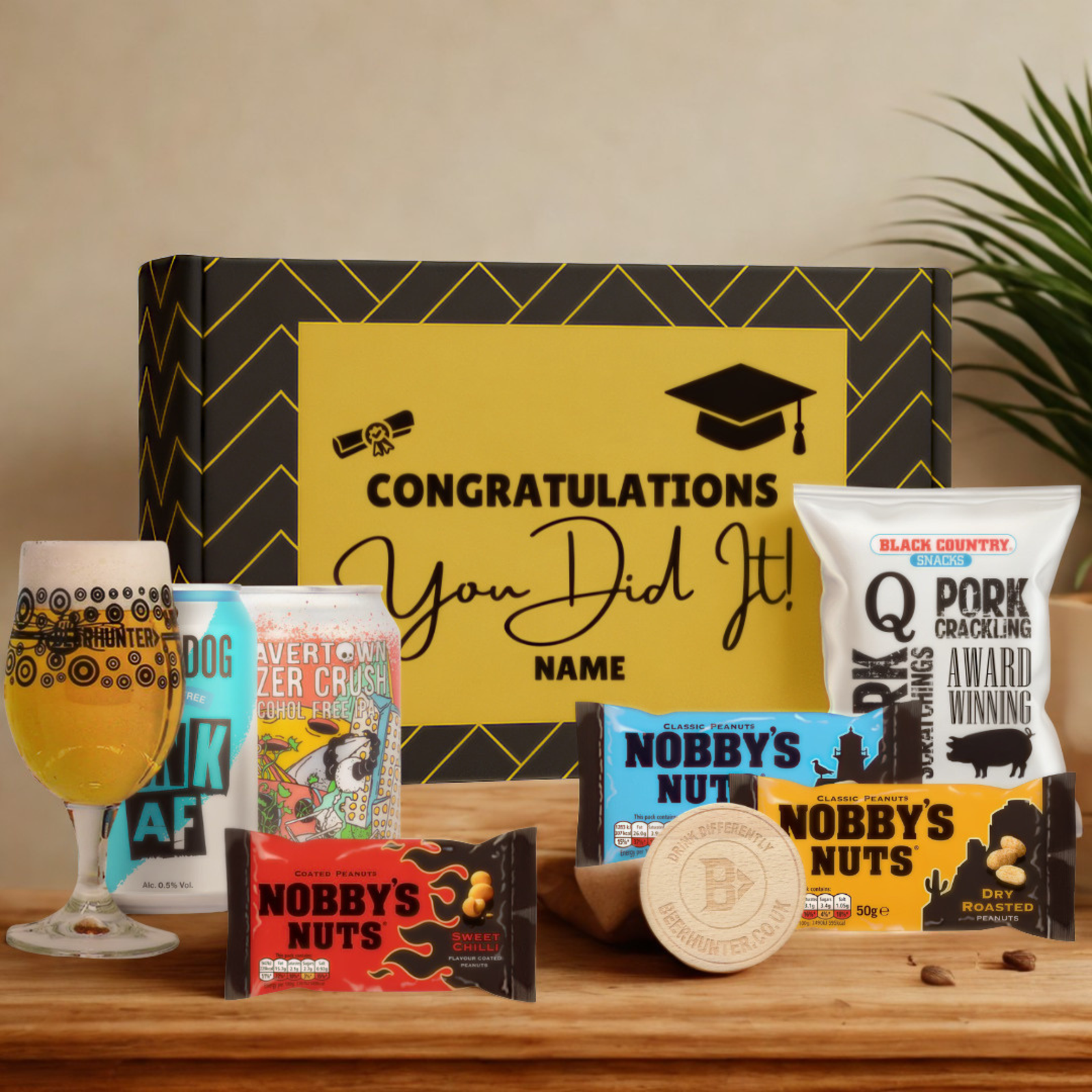 Personalised Graduation Beer Gift Set – Craft Beer Selection with Glass & Snacks (2 Pack)