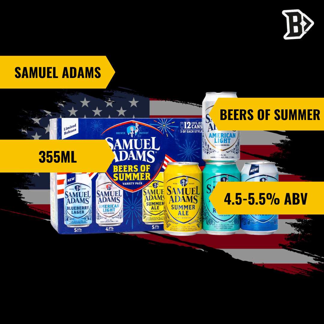 Samuel Adams BEERS OF SUMMER American Craft Beer Variety Pack – ABV 4.3–5.5% (12 Pack) - BBD November 2025