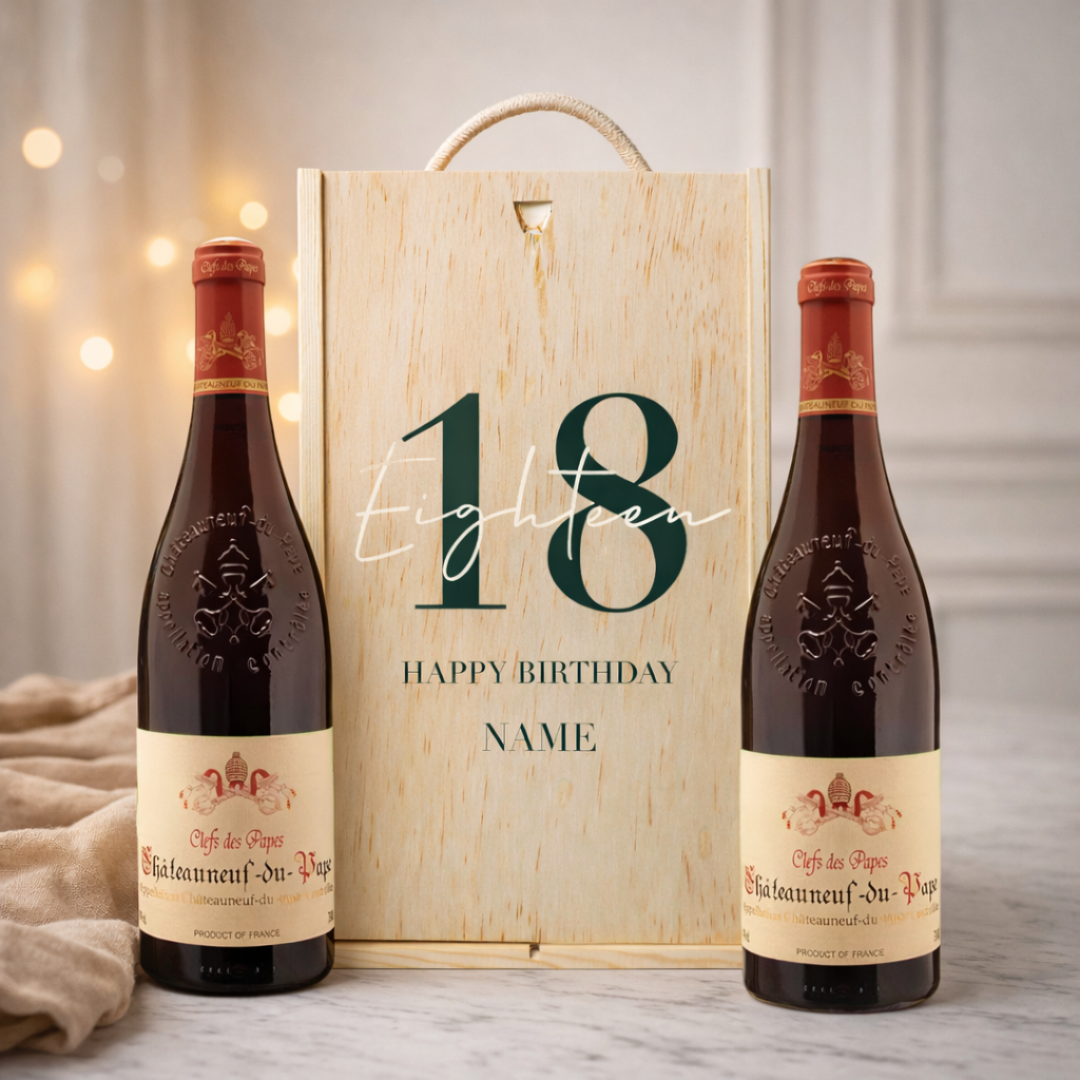 Personalised 18th Birthday Chateauneuf Du Pape Red Wine Gift Set Two x 75cl