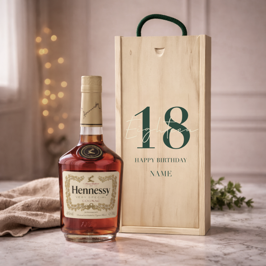 Personalised 18th Birthday Hennessy VS Cognac Gift Set – 70cl Luxury Cognac with Personalised Lid