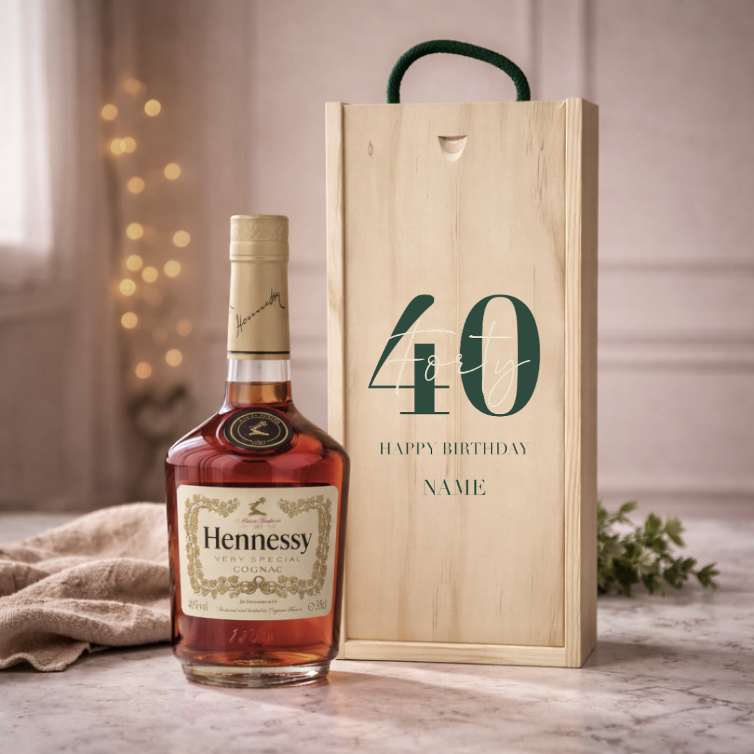 Personalised 40th Birthday Hennessy VS Cognac Gift Set – 70cl Luxury Cognac with Personalised Lid