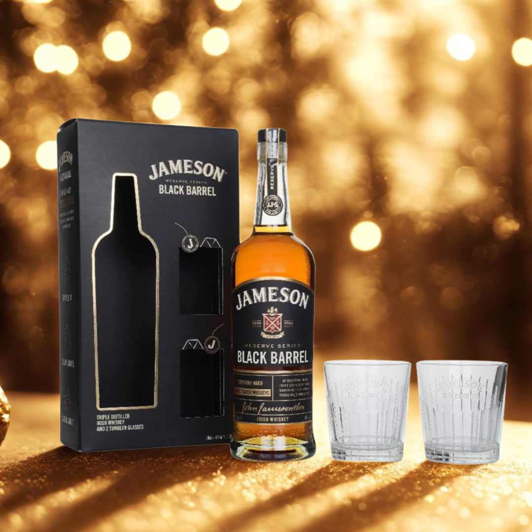 Jameson Black Barrel Irish Whiskey Gift Set with 2 Tumbler Glasses – 40% ABV (75cl)