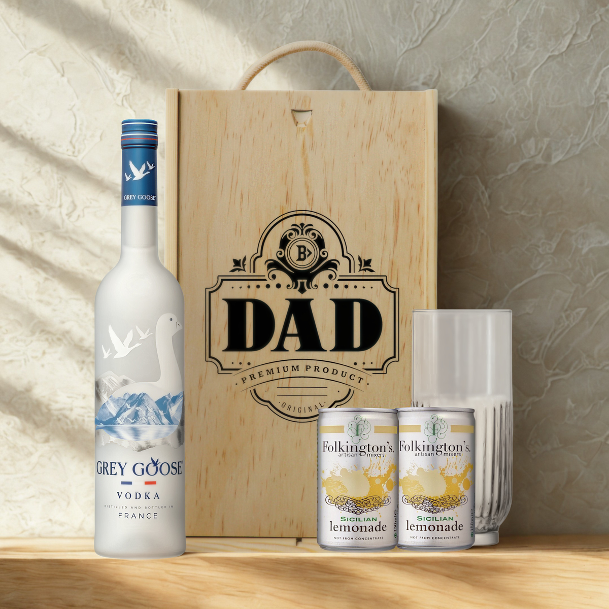 Best Dad Vodka Gift Set – 70cl Premium Vodka with Glass &amp; Lemonade (Choose Grey Goose or Smirnoff)