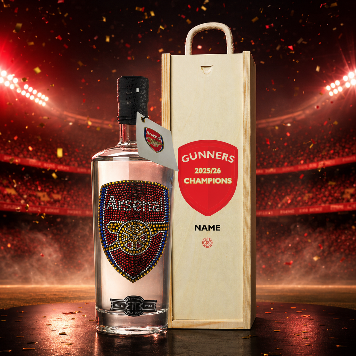 Arsenal Football Vodka Champions 2025/26 in Personalised Gift Box (70cl) - 37.5% ABV