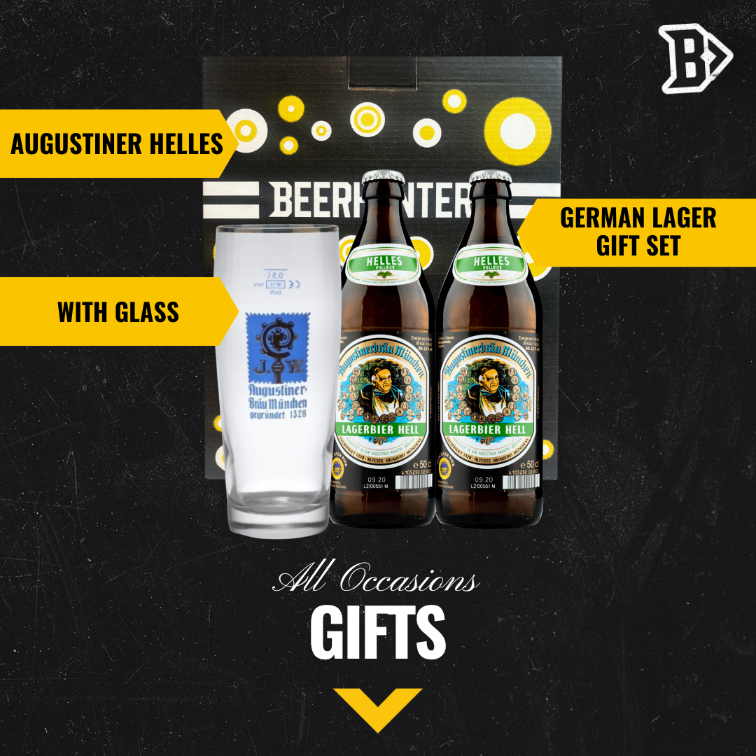 Augustiner Helles German Lager Gift Set with Official Augustiner Glass (2 Pack)