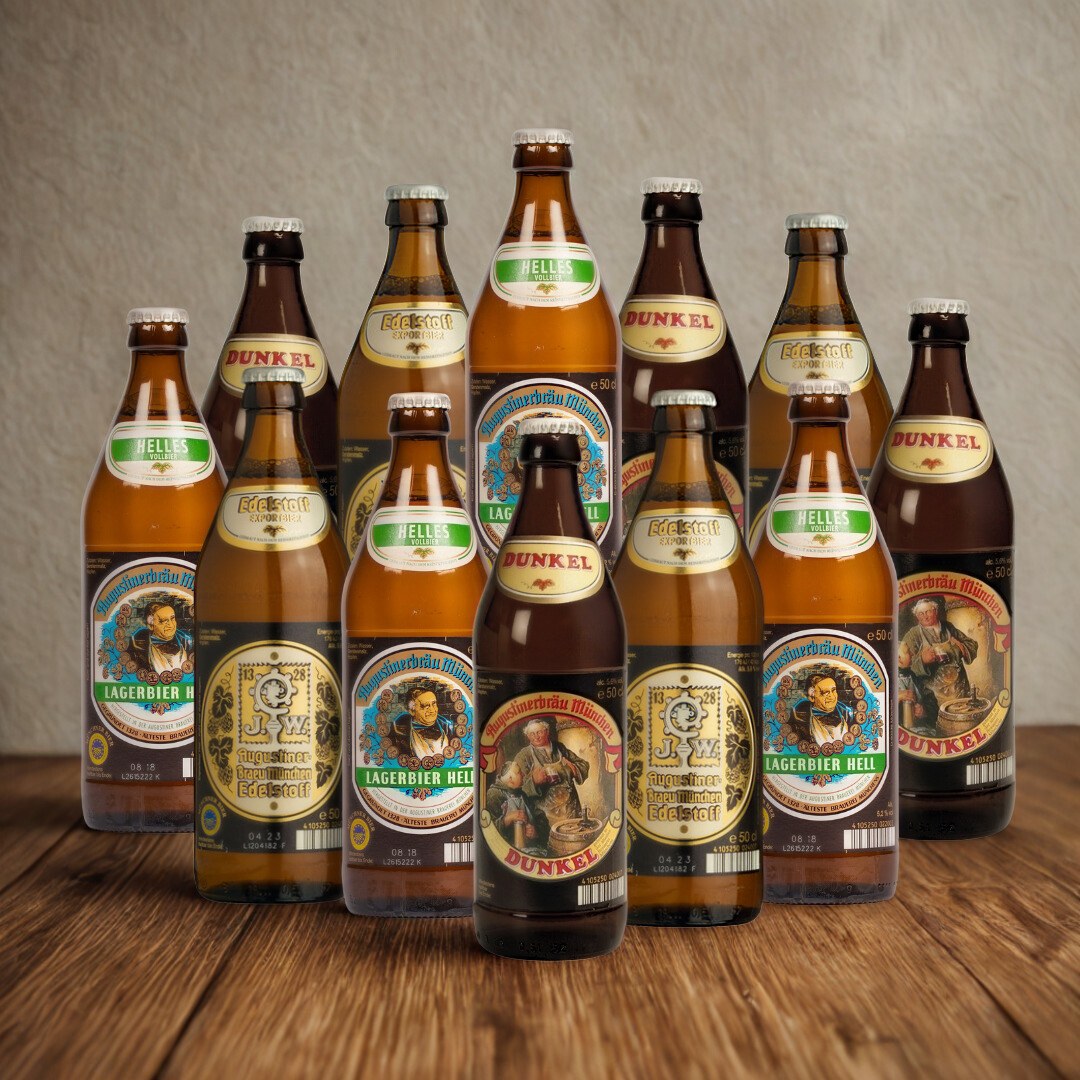 Augustiner German Lager Mixed Case (Helles, Dunkel & Edelstoff) With Free Augustiner Pint Glass - (12 Pack)