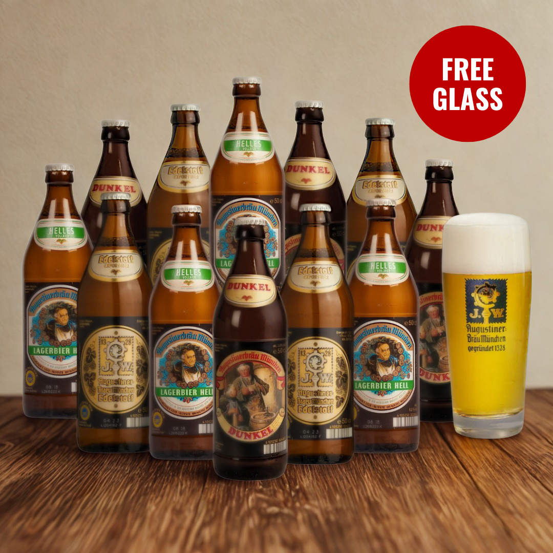 Augustiner German Lager Mixed Case (Helles, Dunkel & Edelstoff) With Free Augustiner Pint Glass - (12 Pack)