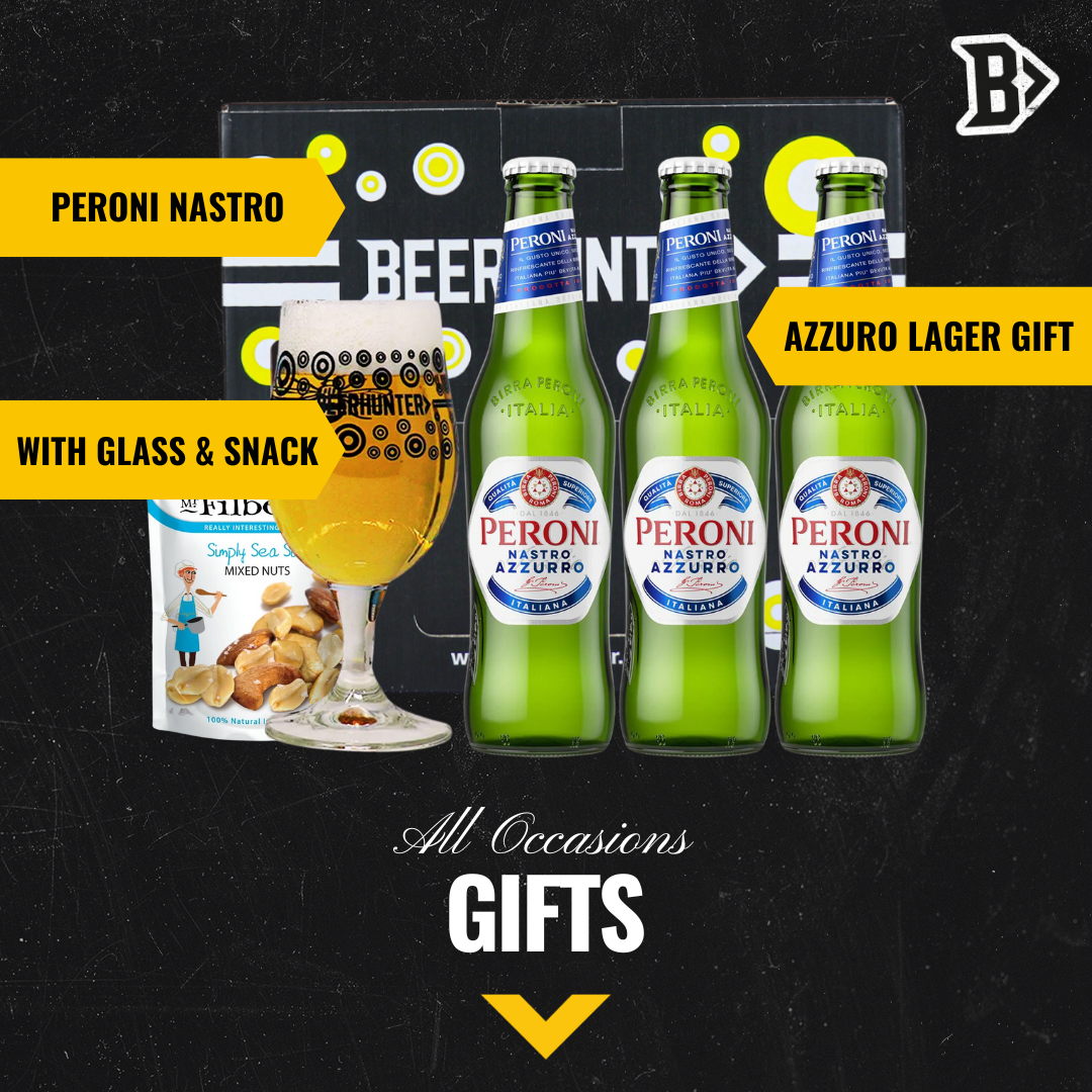 Peroni Nastro Azzuro Italian Lager Gift Set with Beerhunter Glass (3 Pack)