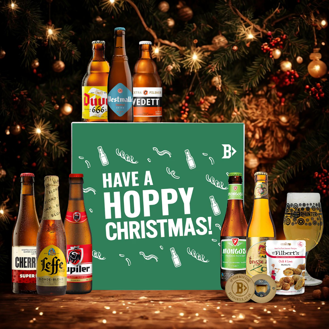 Belgium Craft Beer Hoppy Christmas Gift Box with Glass - (8 Pack)