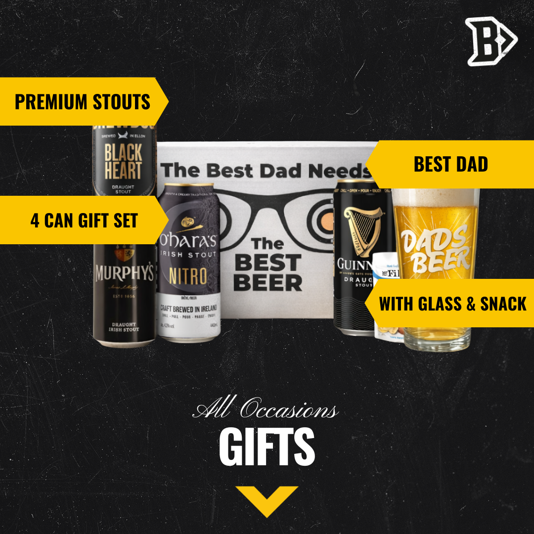 Stout Beer “Best Dad” Gift Pack (4 Cans) with Dad’s Beer Glass