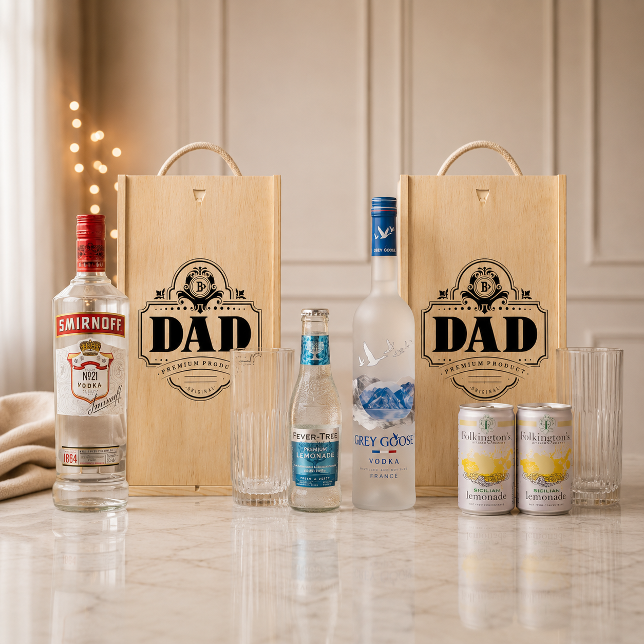 Best Dad Vodka Gift Set – 70cl Premium Vodka with Glass & Lemonade (Choose Grey Goose or Smirnoff)