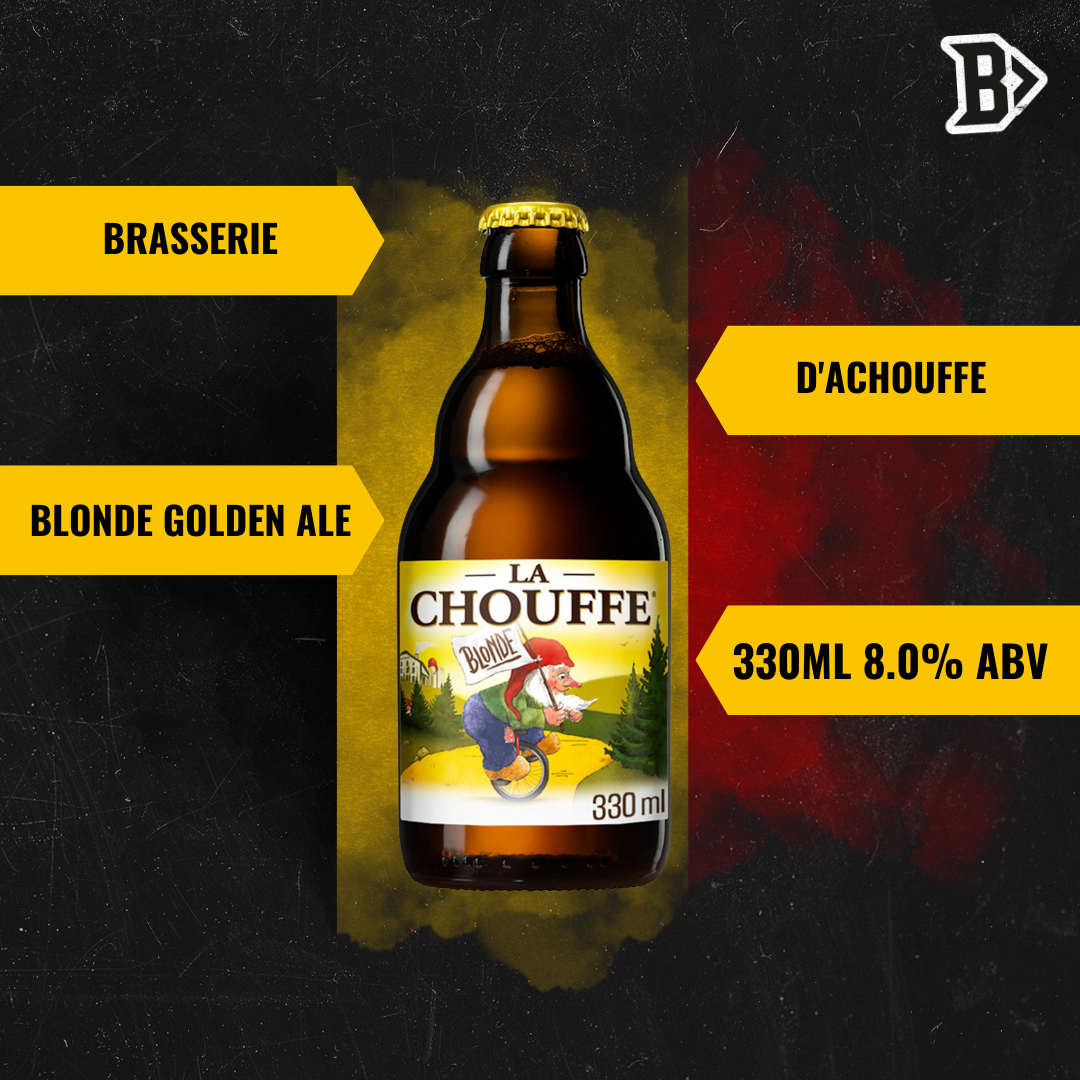 Brasserie d’Achouffe La Chouffe Belgian Blond Beer 330ml Bottles - 8.0% ABV (8 Multipack) with FREE Chouffe Glass