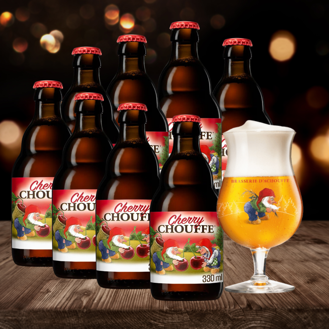 Brasserie d'Achouffe Cherry Belgian Fruit Beer 330ml Bottles - 8.0% ABV (8 Multipack) with FREE Chouffe Glass
