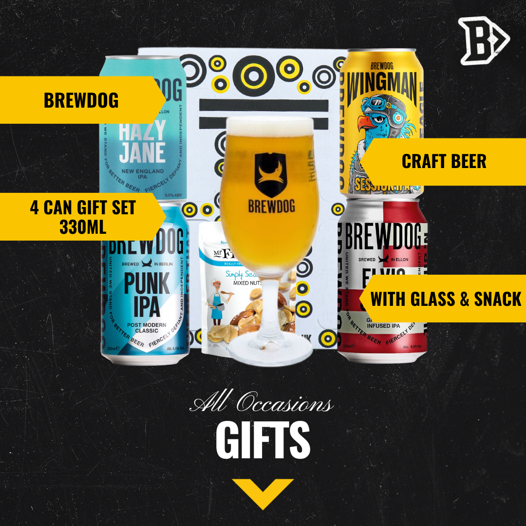 Brewdog UK Craft Beer 4 Can Gift Set with Brewdog Glass