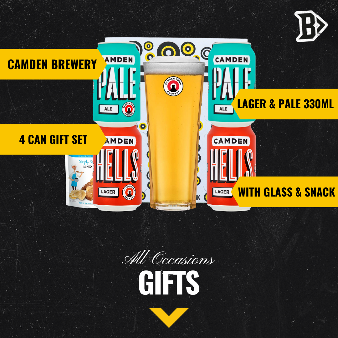 Camden British Craft Beer Gift Set Box with Kenneth Glass - Pale Ale, Lager (4 Pack) - BEERHUNTER