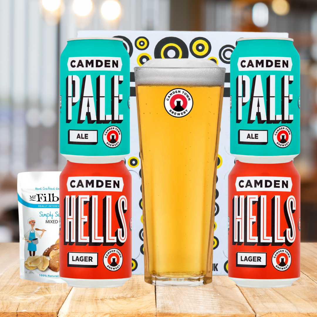 Camden British Craft Beer Gift Set Box with Kenneth Glass - Pale Ale, Lager (4 Pack)