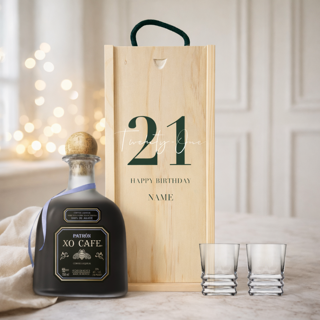 Personalised 21st Birthday Patrón Xo Cafe Coffee Tequila Gift Set With Shot Glasses