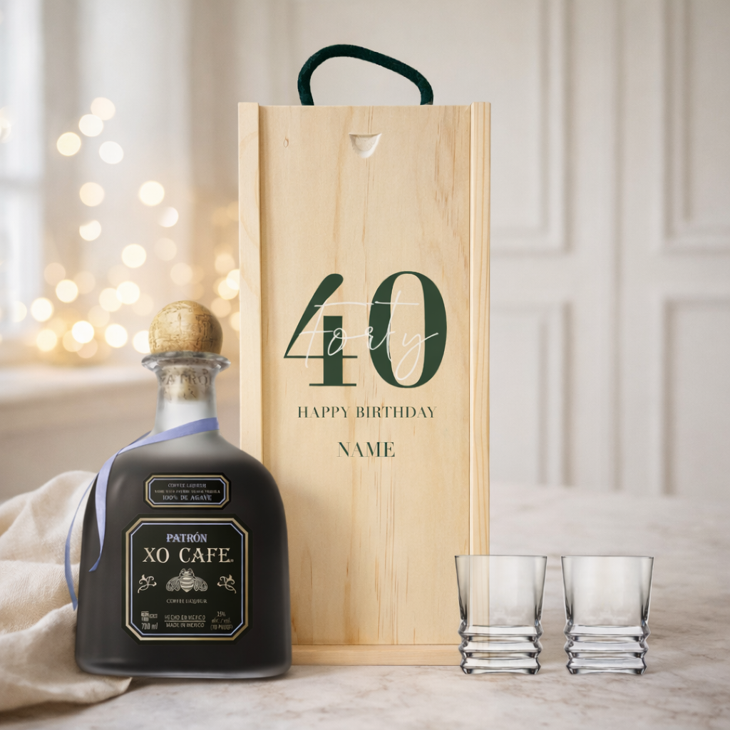 Personalised 40th Birthday Patrón Xo Cafe Coffee Tequila Gift Set With Shot Glasses