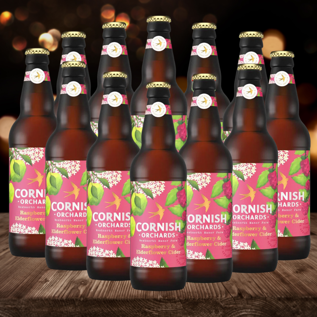 Cornish Orchards British Raspberry &amp; Elderflower Cider 500ml Bottles - 4.00% ABV (12 Pack) - BEERHUNTER