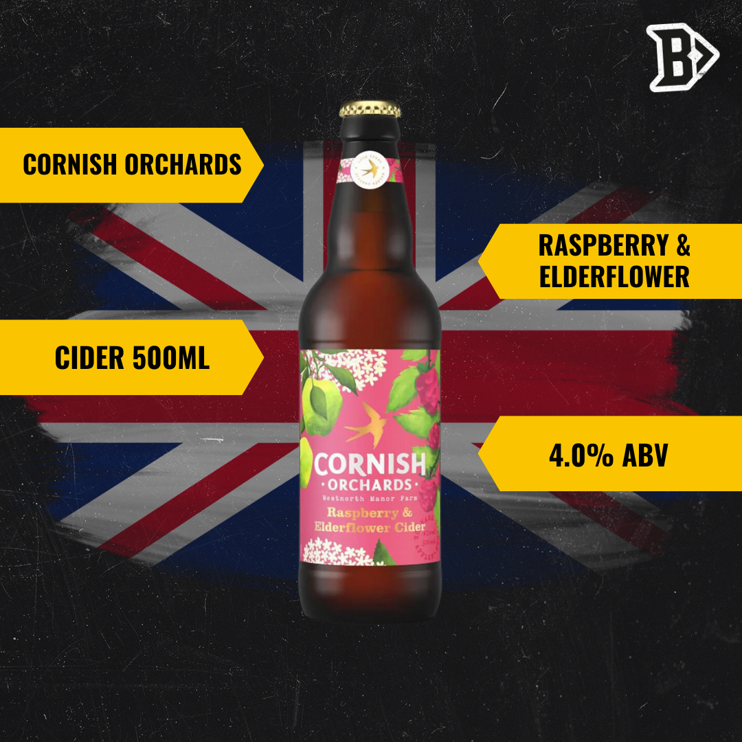 Cornish Orchards British Raspberry &amp; Elderflower Cider 500ml Bottles - 4.00% ABV (12 Pack) - BEERHUNTER