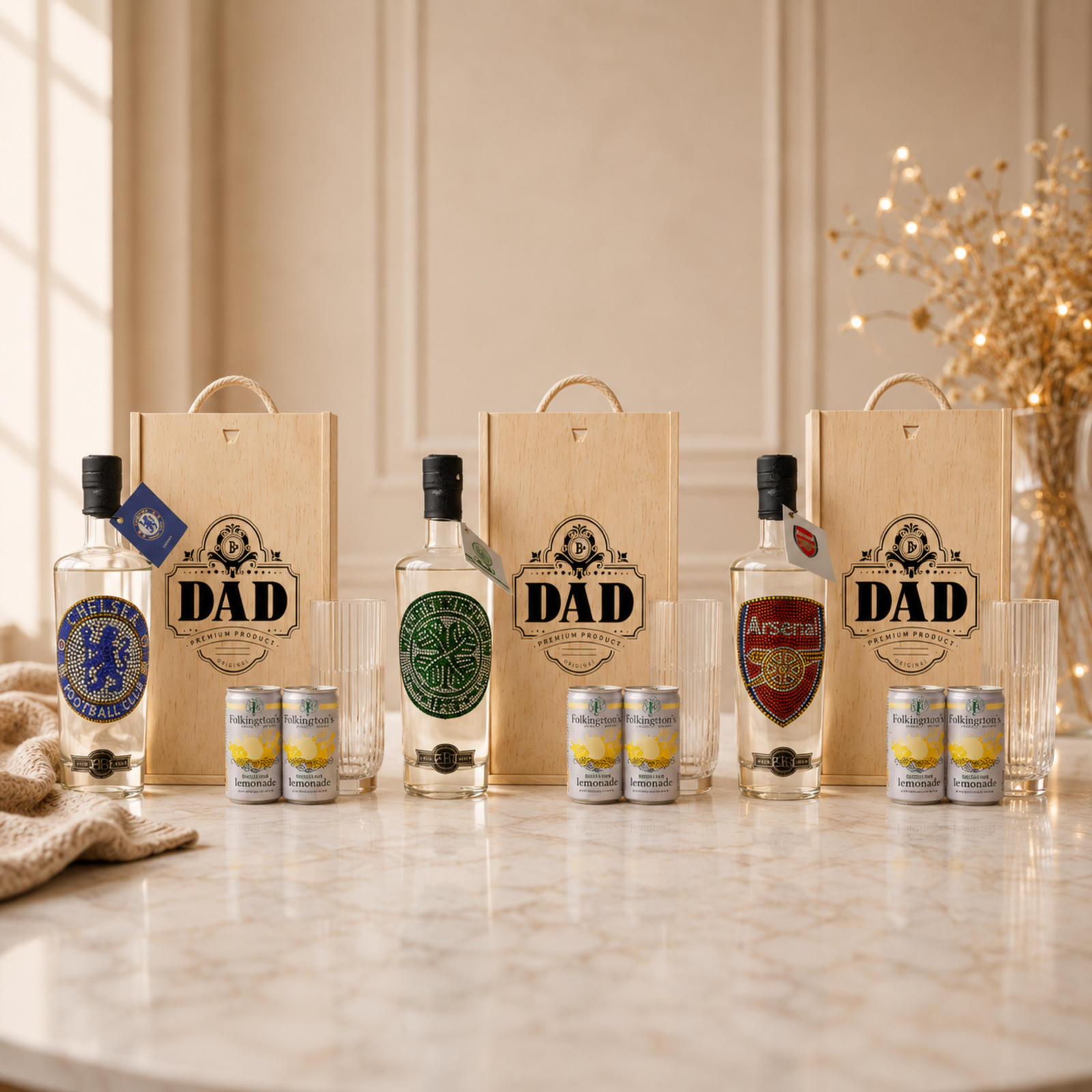 Best Dad Football Vodka Gift Set – Premium Club Vodka with Glass & Folkington's Lemonades
