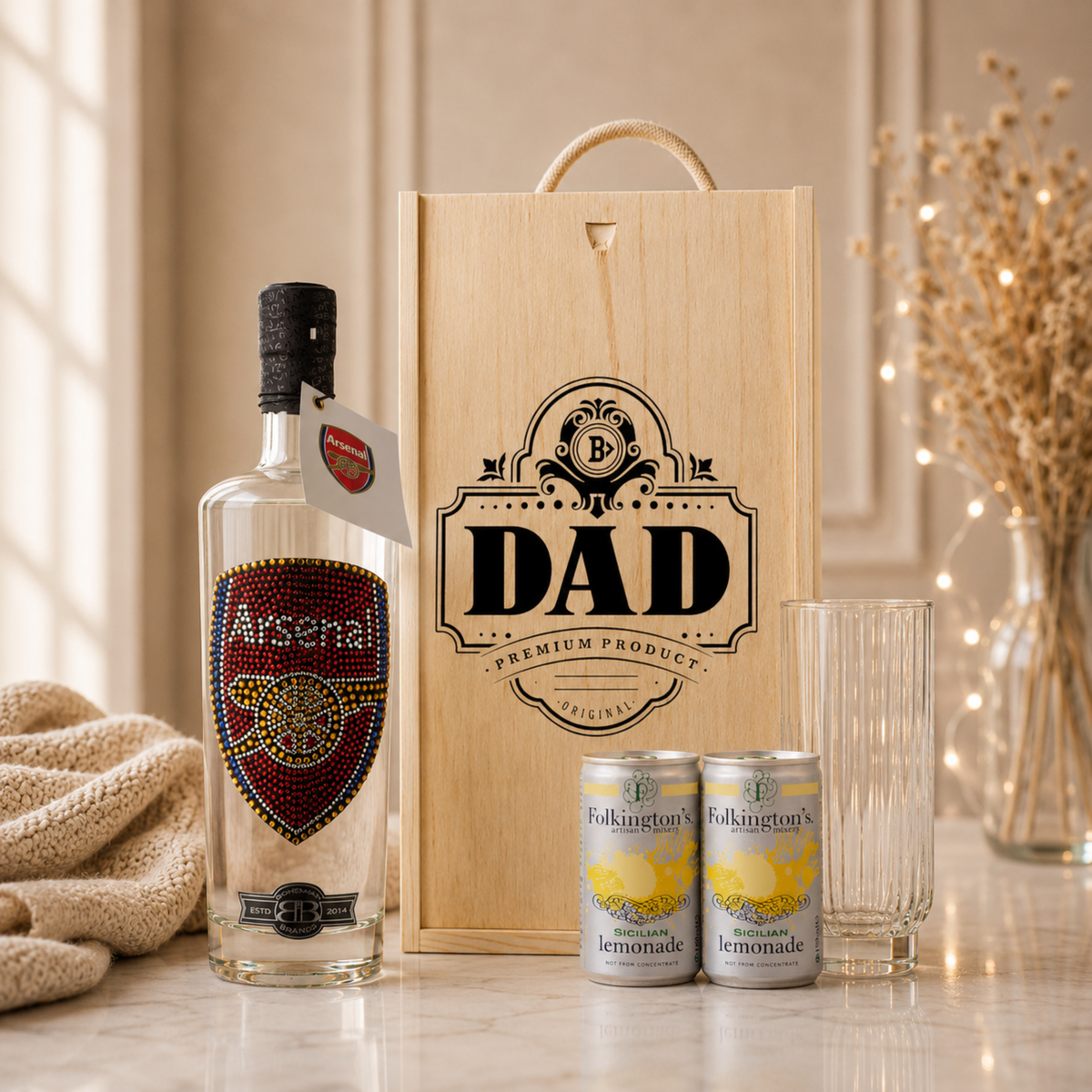 Best Dad Football Vodka Gift Set – Premium Club Vodka with Glass & Folkington's Lemonades