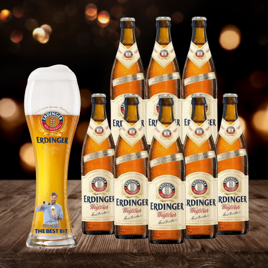 Erdinger Weissbier German Wheat Beer 500ml Bottles with Klopp Glass - 5.3% ABV (8 Pack)