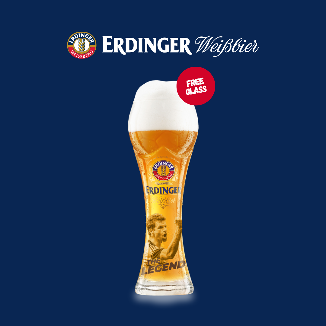 Erdinger Weissbier 500ml Bottles (4 Pack) with FREE Thomas Müller Legends Football Glass – German Wheat Beer 5.3% ABV (Copy)