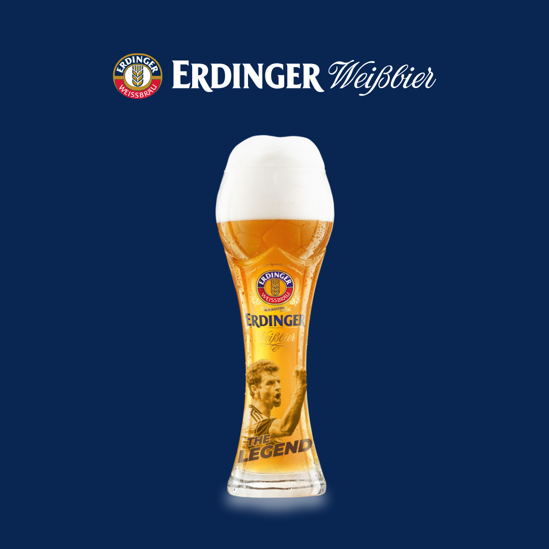 Erdinger Weissbier 500ml Bottles (2 Pack) with FREE Thomas Müller Legends Football Glass Gift Set – 5.3% ABV