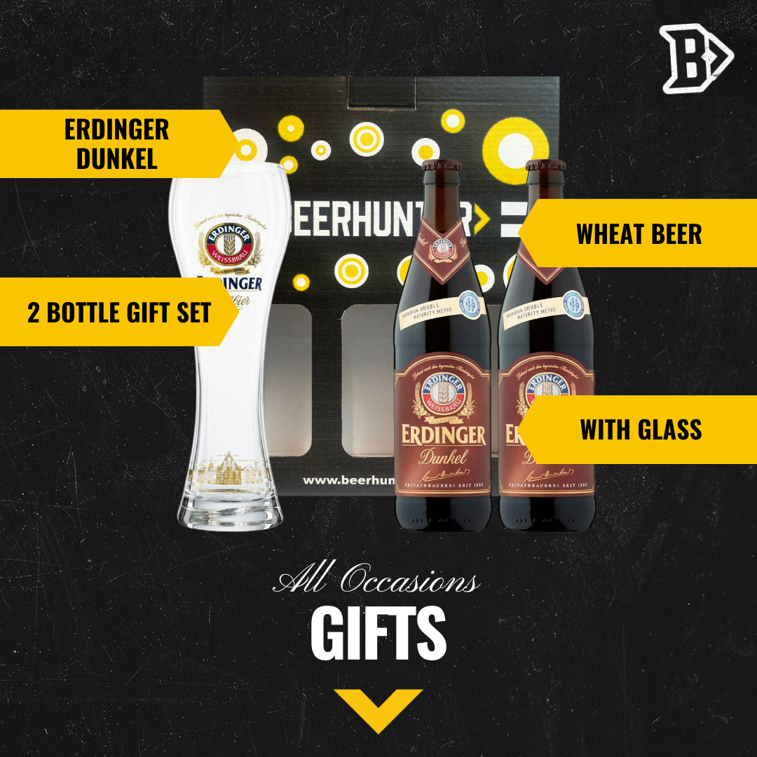 ERDINGER Dunkel German Beer Gift Set with Official ERDINGER Glass (2 Pack)