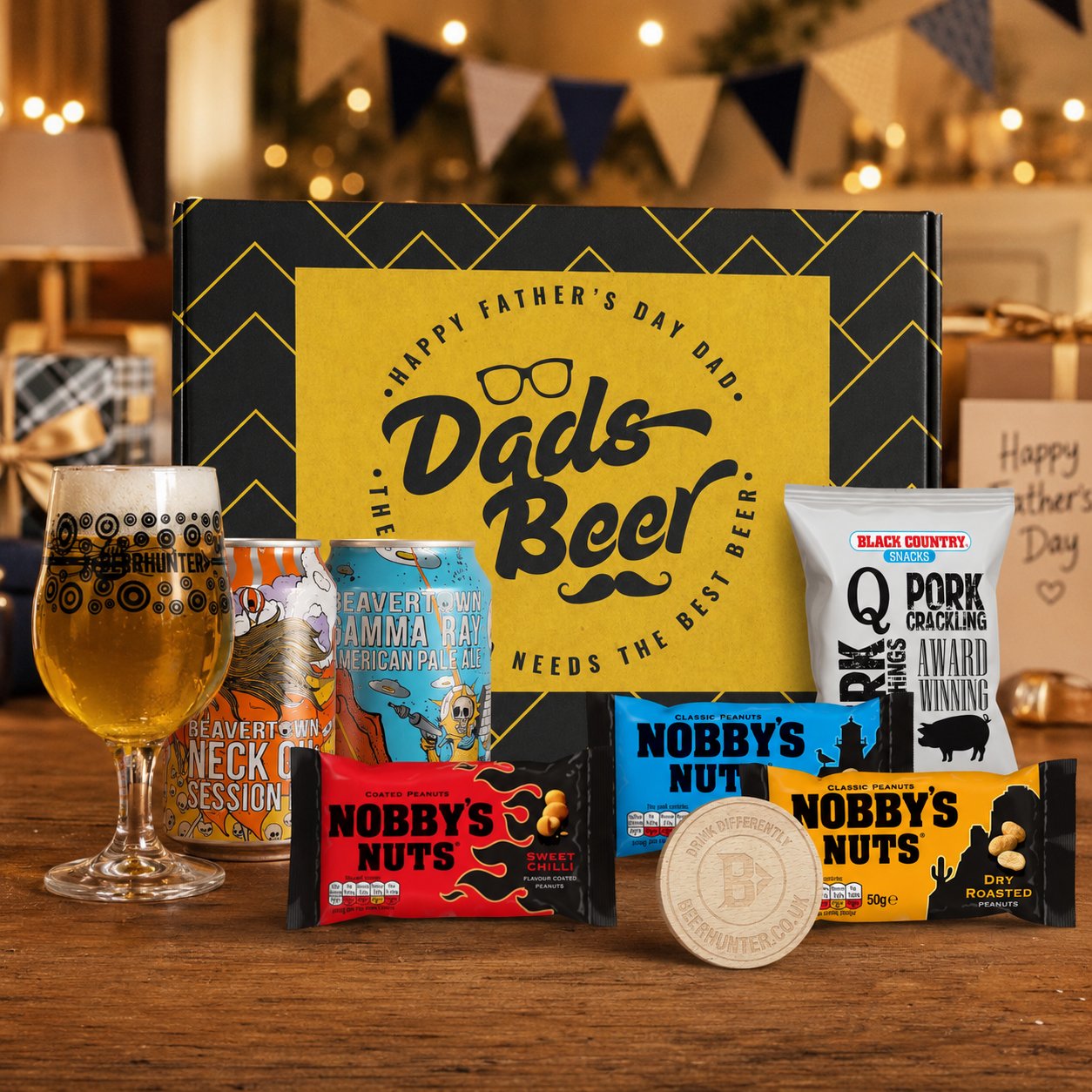 Father's Day Beavertown Craft Beer Gift Differently Set with Glass & Snacks (2 Pack)