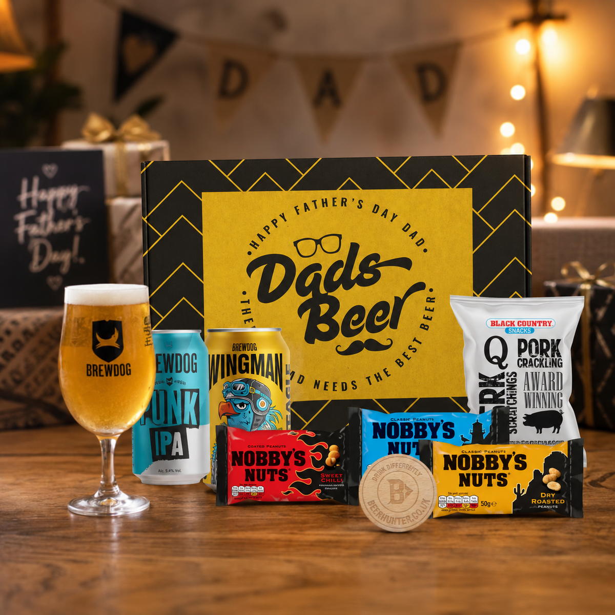 Father's Day BrewDog Craft Beer Gift Differently Set with Dad’s Beer Glass &amp; Snacks (2 Pack)