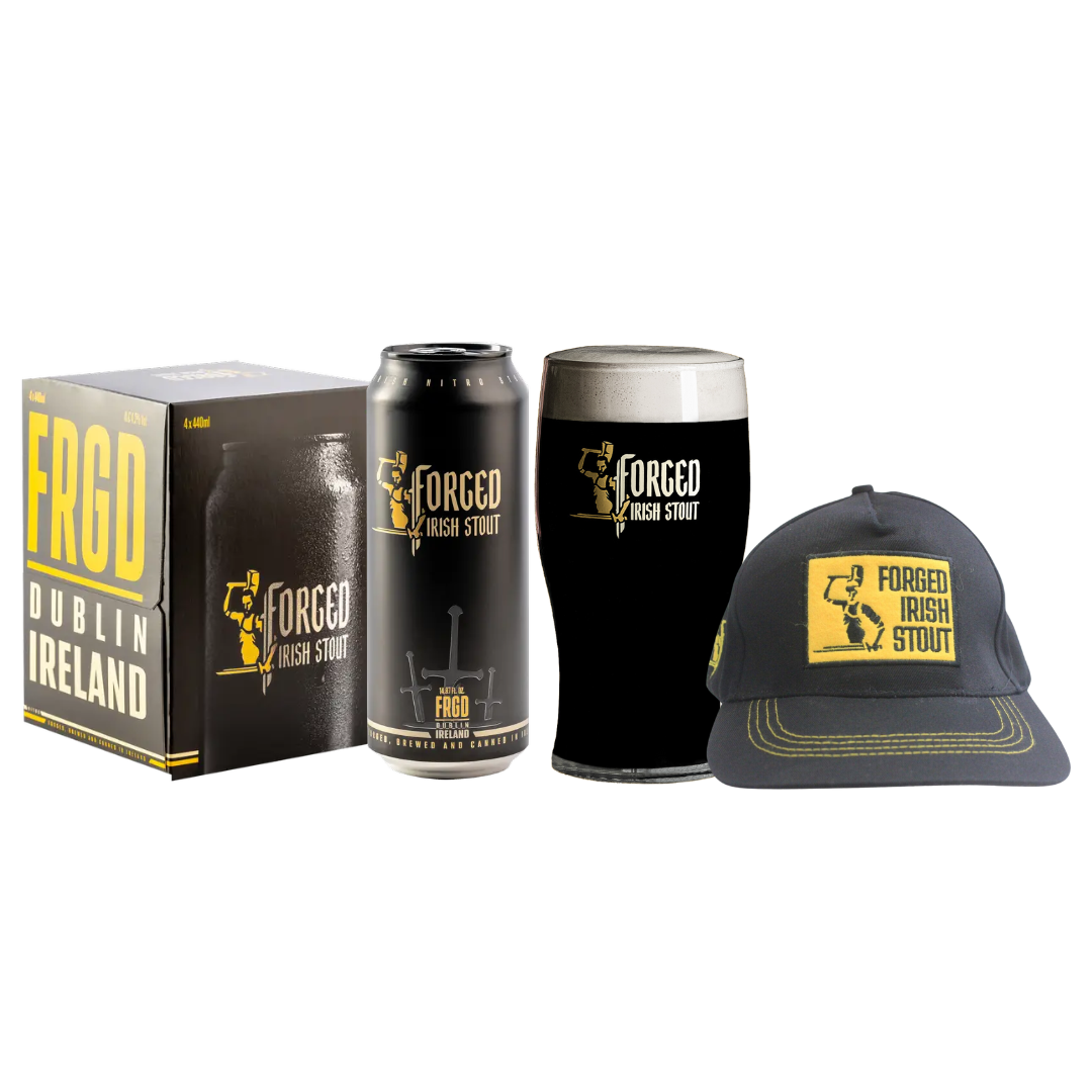 Forged Irish Stout Set with Glass &amp; Hat - 4.2% ABV (4 Pack) - BEERHUNTER