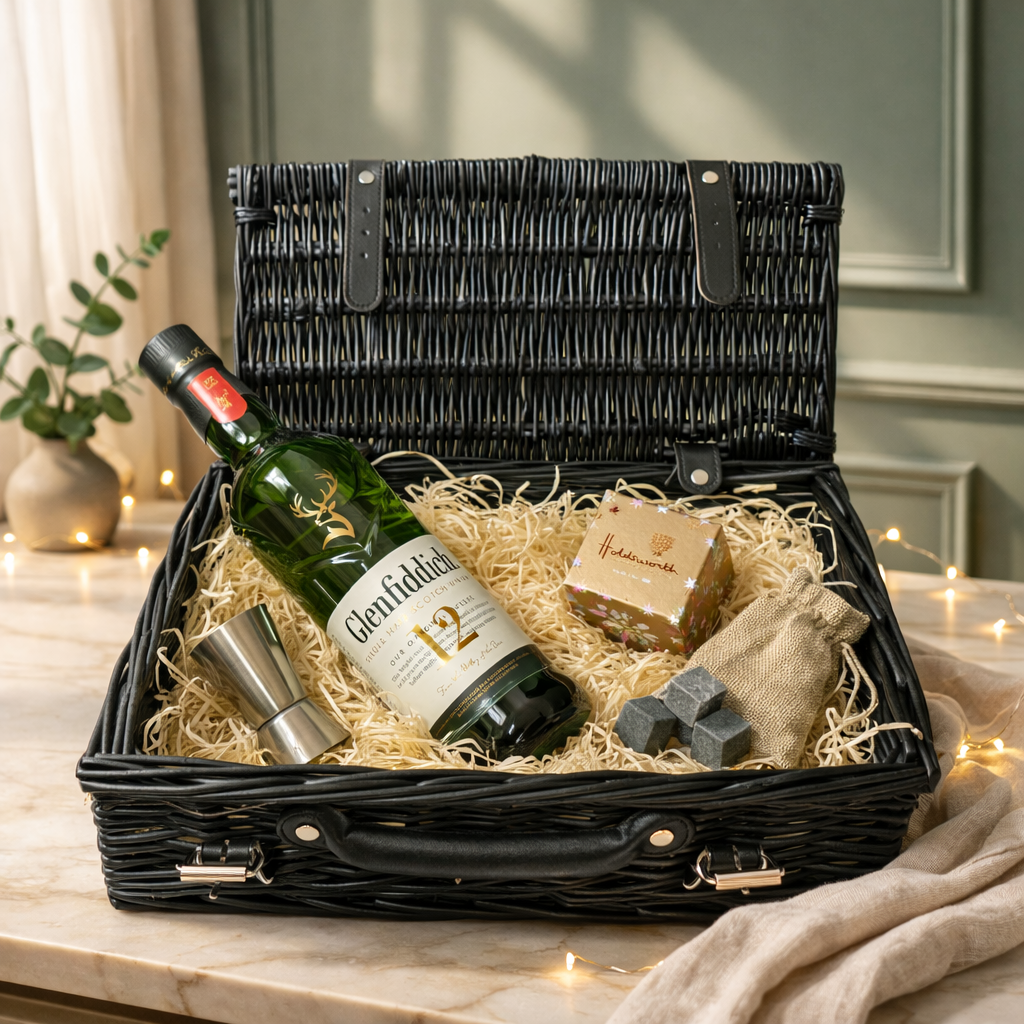 Glenfiddich 12 Year Old Single Malt Scotch Whisky 14" Gift Hamper with Chocolates and Accessories - 70cl (40% ABV)