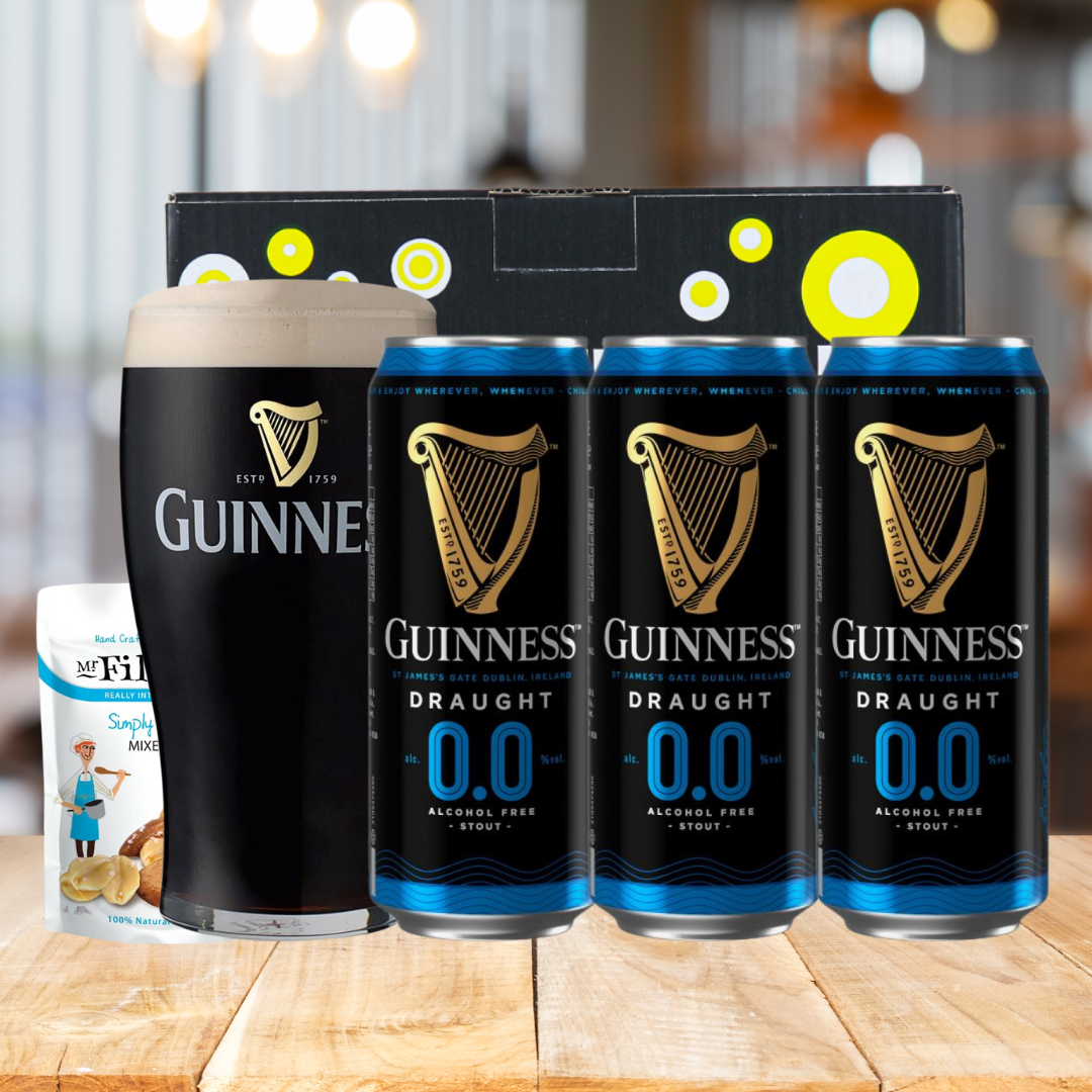 Guinness Draught 0.0% Stout Cans Gift Set with Pint Glass (3 Pack) - BEERHUNTER