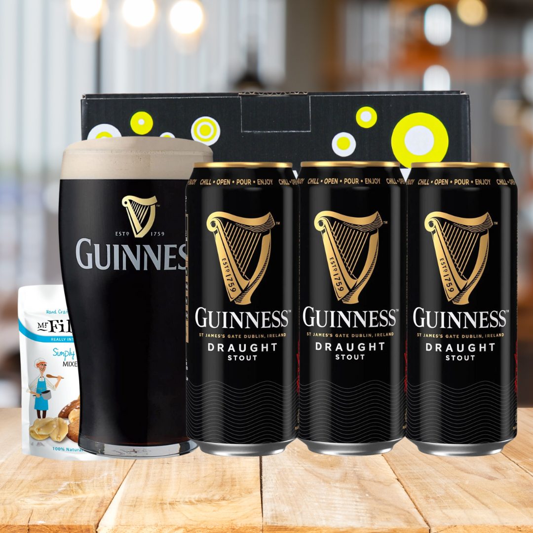 Guinness Draught Stout Cans Gift Set with Pint Glass (3 Pack) - 4.2% ABV - BEERHUNTER