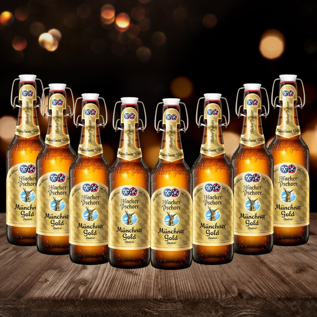 Hacker Pschorr Münchner Gold German Helles Lager 500ml Bottles - 5.5% ABV (12 Pack) - BEERHUNTER