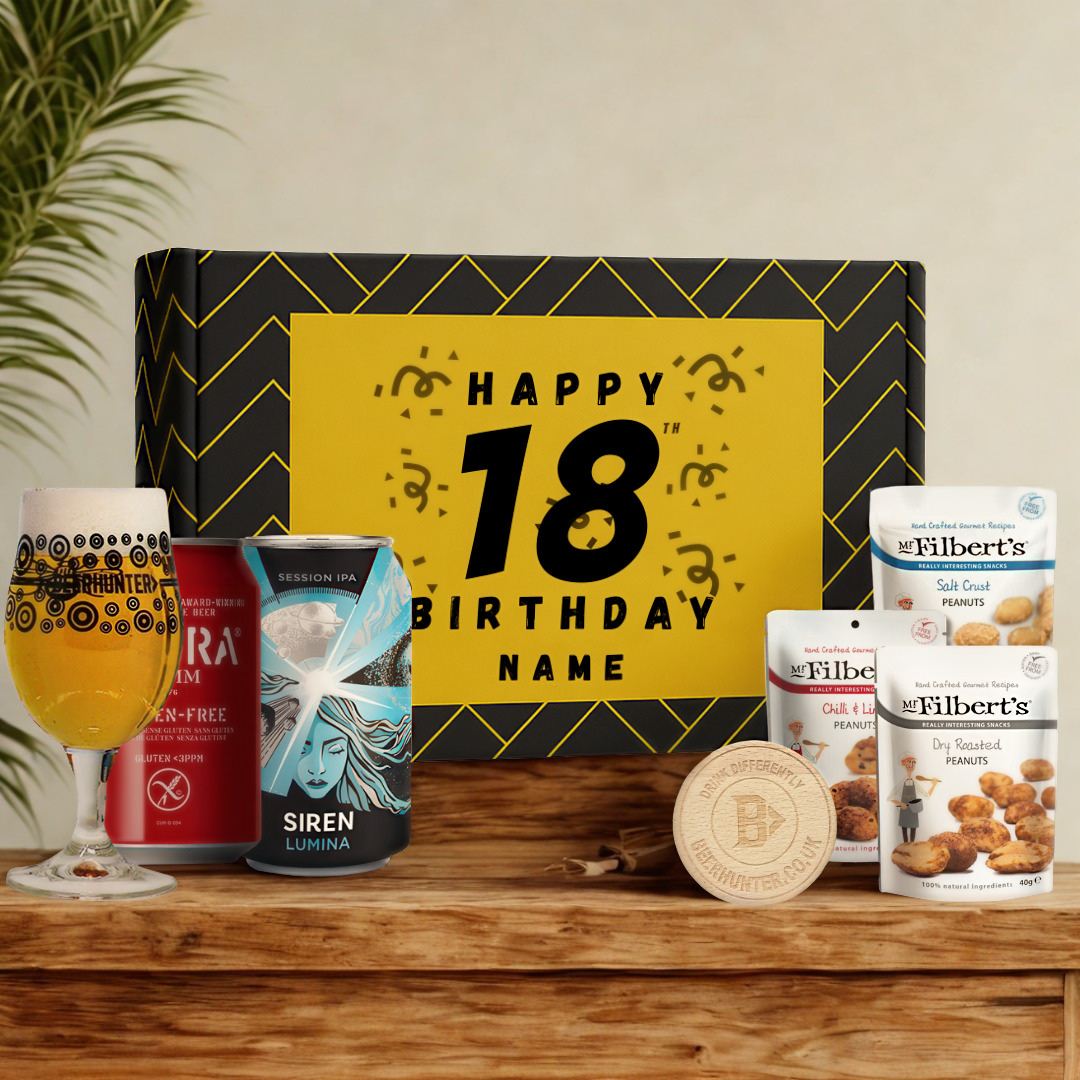 Personalised 18th Birthday Beer Gift Set – Craft Beer Selection with Glass &amp; Snacks (2 Pack)