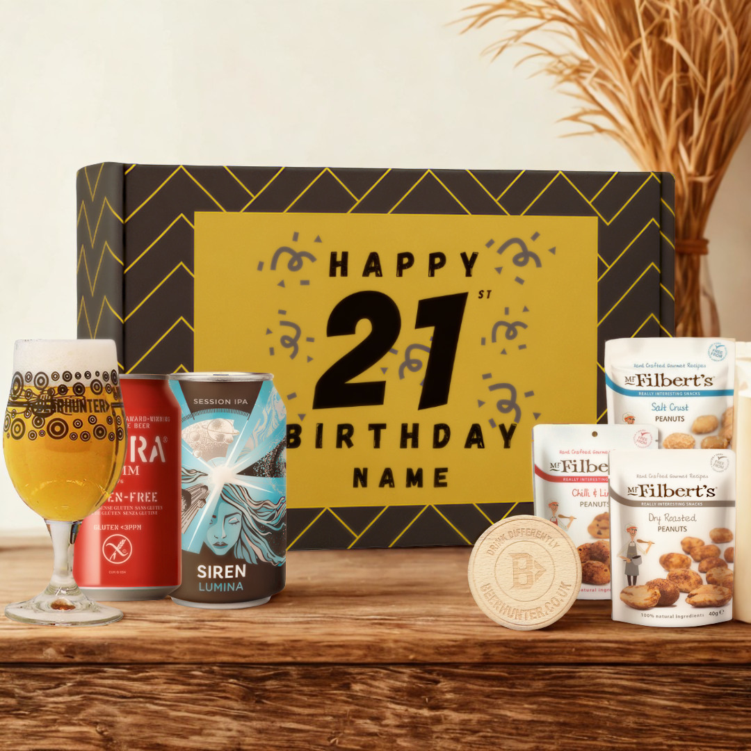 Personalised 21st Birthday Beer Gift Set – Craft Beer Selection with Glass &amp; Snacks (2 Pack)