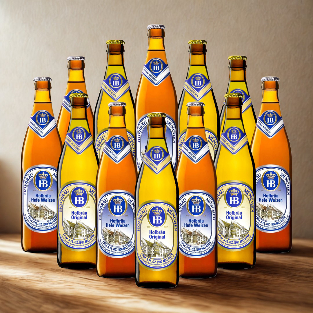 Hofbräu München Mixed Case 500ml Bottles (12 Pack) – Original &amp; Hefe Weiss Beer