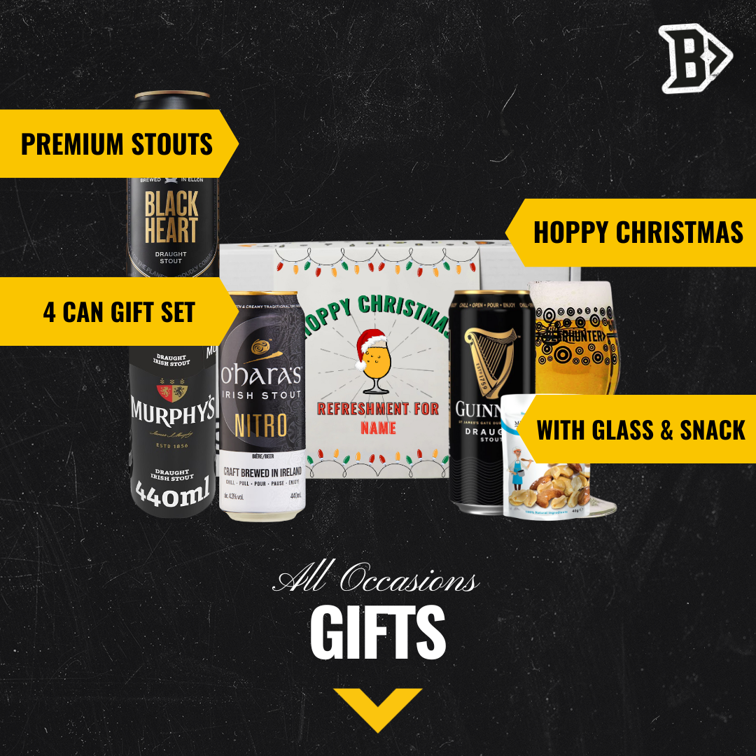 Personalised 'Hoppy Christmas' Stout Beer 4 Can Gift Pack with Glass & Snack