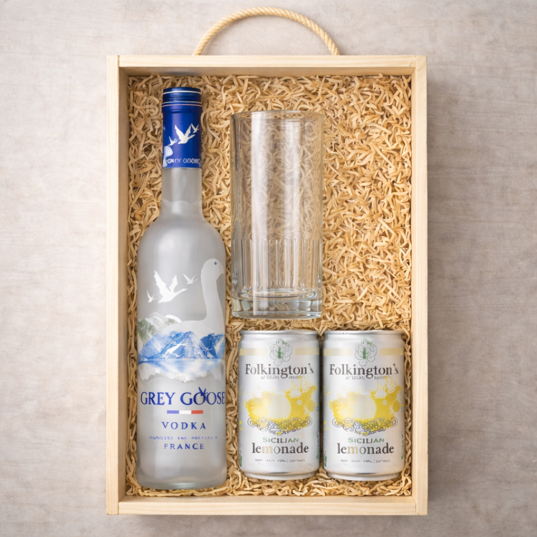Personalised 60th Birthday Grey Goose Vodka Gift Set With Glass And Lemonades