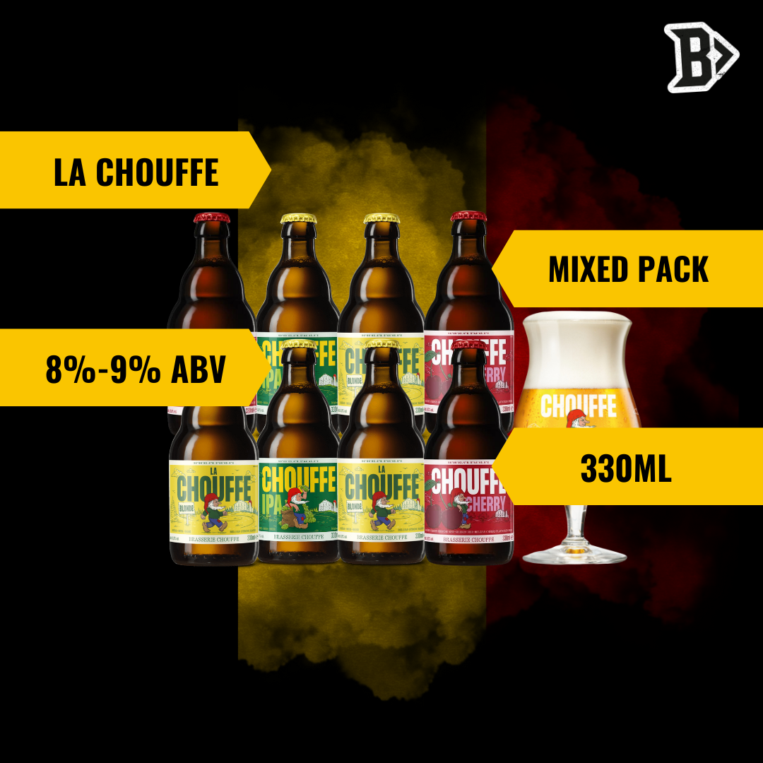 La Chouffe Mixed Beer Case With FREE CHOUFFE GLASS 8x 330ml (8.0% - 9.0% ABV)