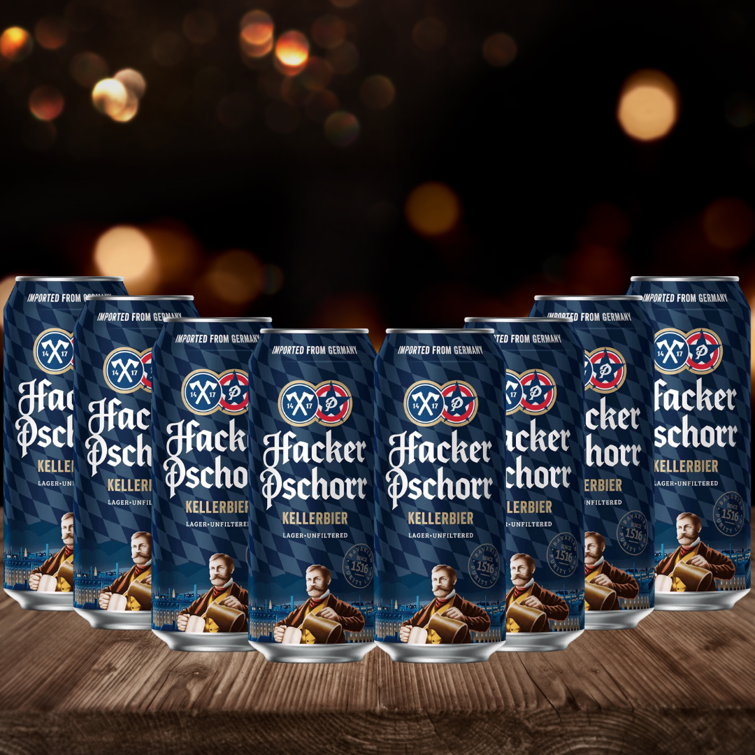 Hacker Pschorr Kellerbier German Lager 500ml Cans – 5.5% ABV (Multipack)