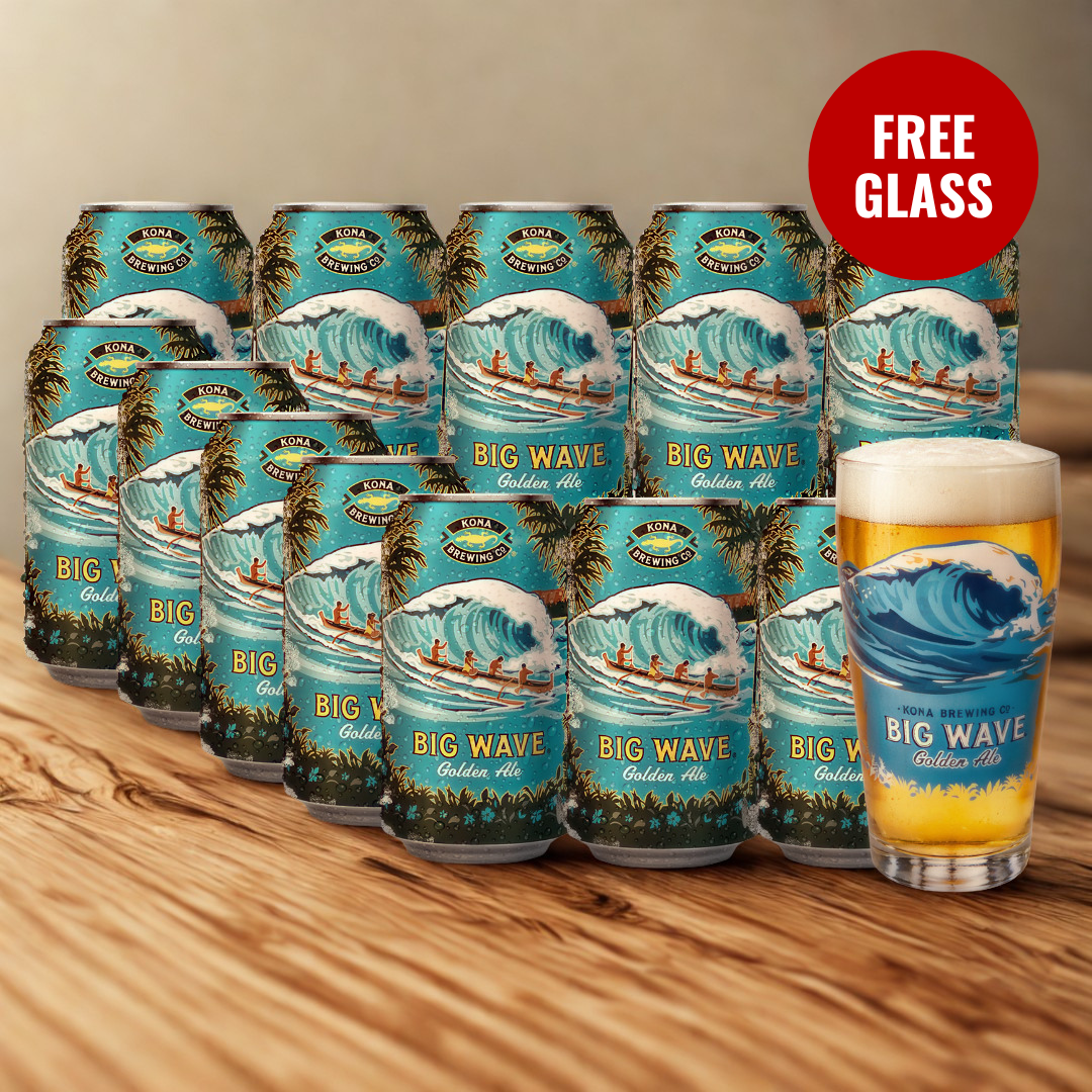 Kona Brewing Co Big Wave Golden Ale 355ml Can WITH FREE BIG WAVE GLASS - 4.4% ABV (Multipack)