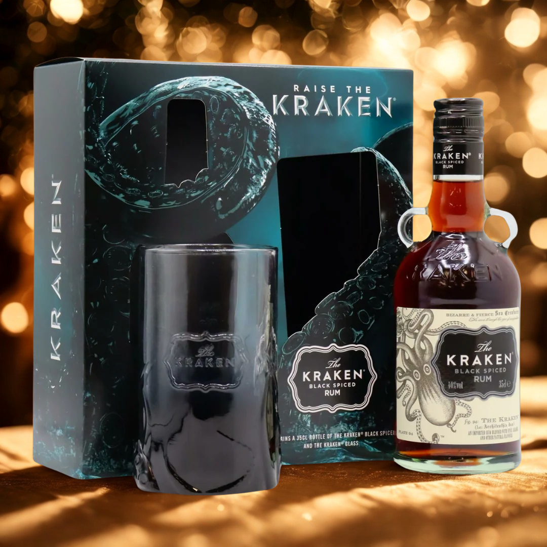 Kraken Black Spiced Rum Gift Set with Kraken Black Smoky Glass Jar - (35cl)