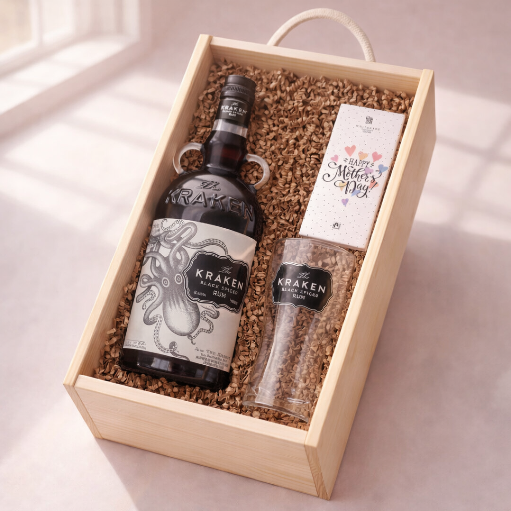 Mother’s Day Kraken Spiced Rum Gift Set (70cl) with Glass &amp; Chocolate – Unique Mother’s Day Gift for Mum