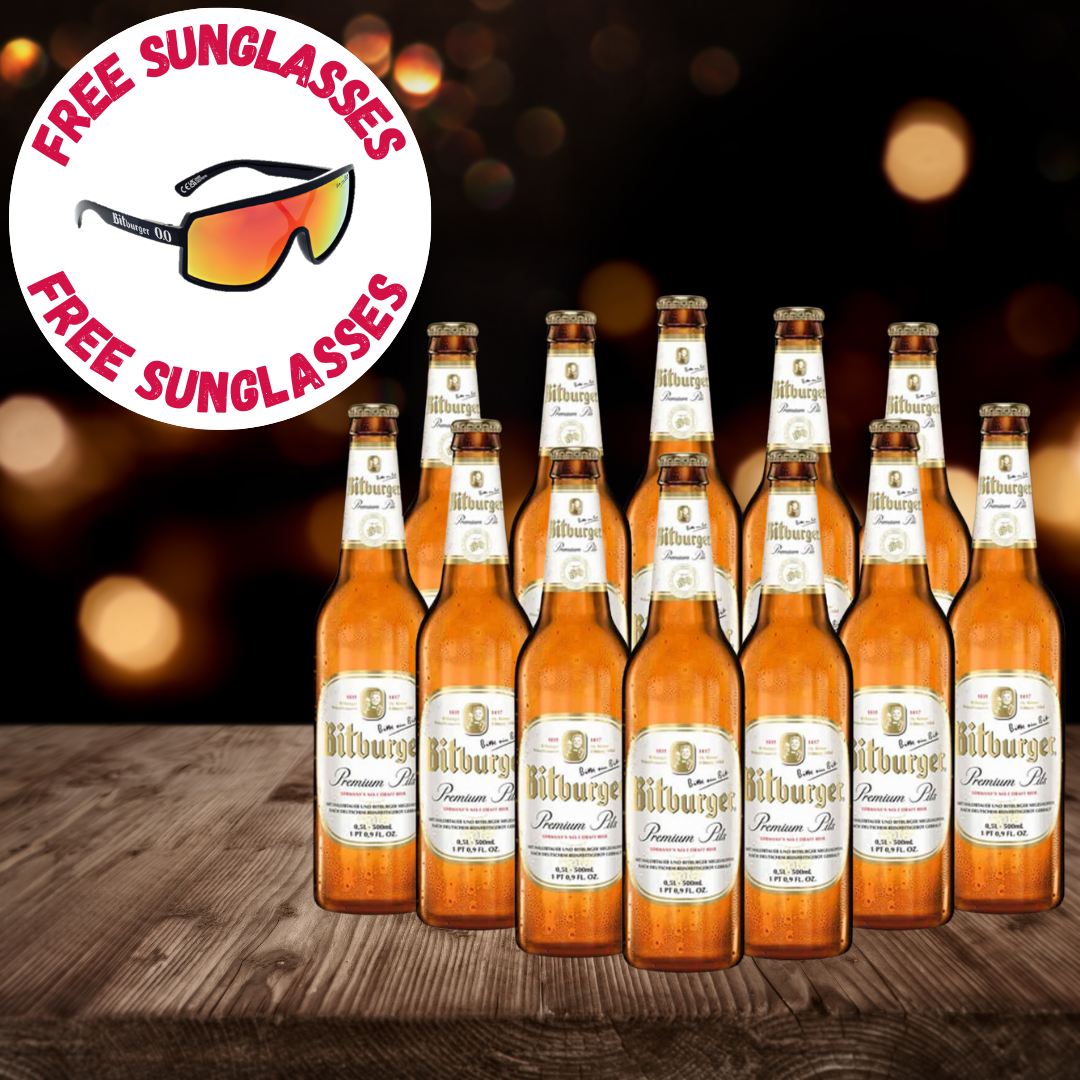 Bitburger Pilsner Premium German Lager 330ml Bottles WITH FREE SUNGLASSES - 4.8% ABV (12 Pack)
