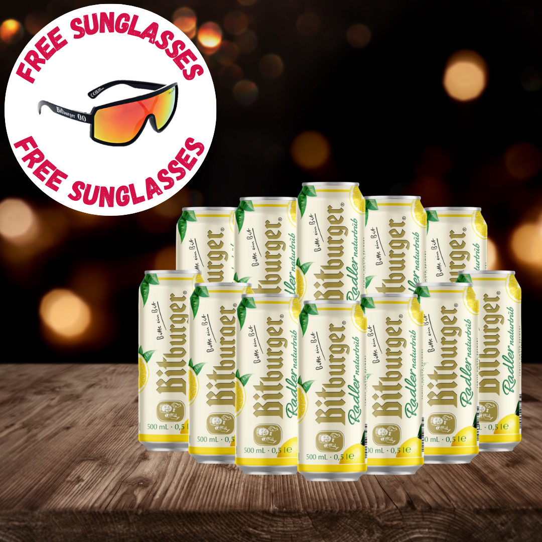 Bitburger Low Alcohol German Radler 500ml Cans WITH FREE SUNGLASSES (multipack) - 1.9% ABV